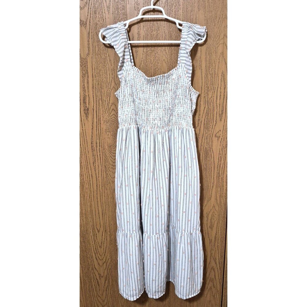 LOFT Women's White Black Floral Striped Sleeveless Flutter Maxi Dress Size XL